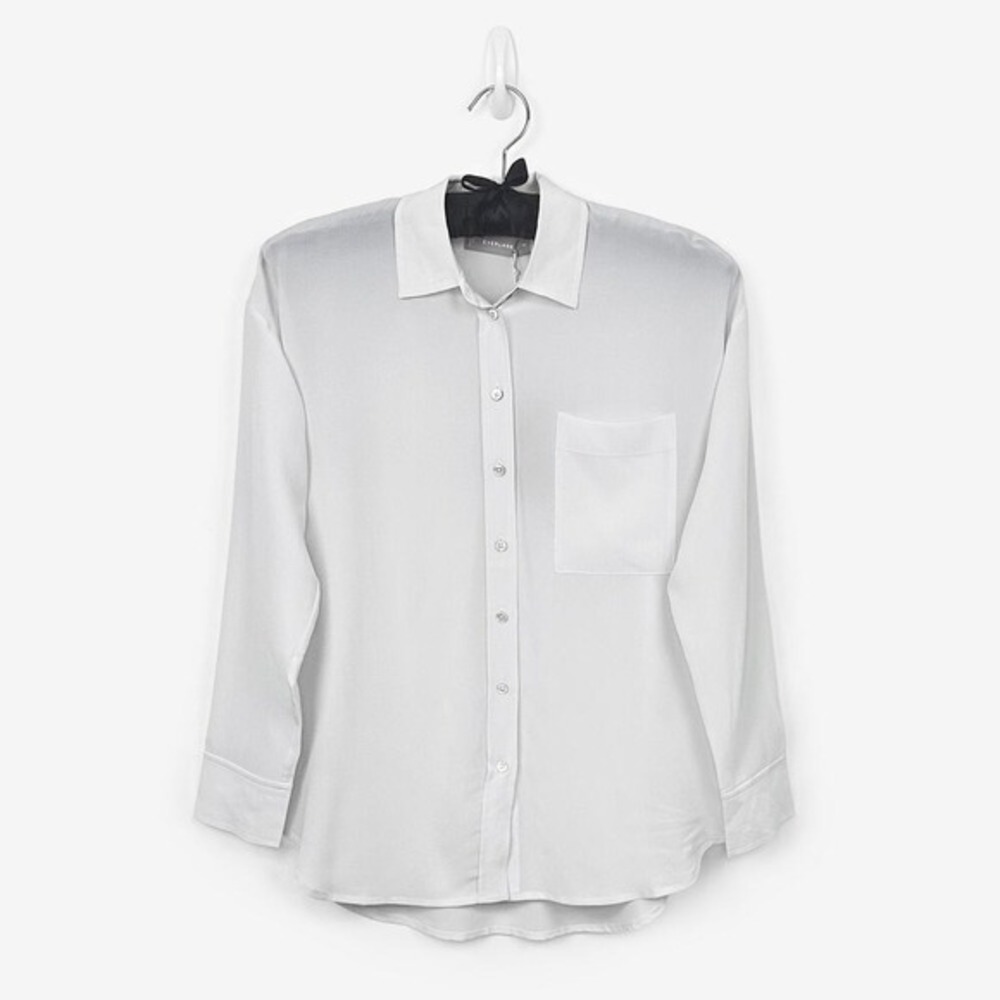 Everlane The Clean Silk Oversized Shirt Size 00 Gray Semi-Sheer Minimalist